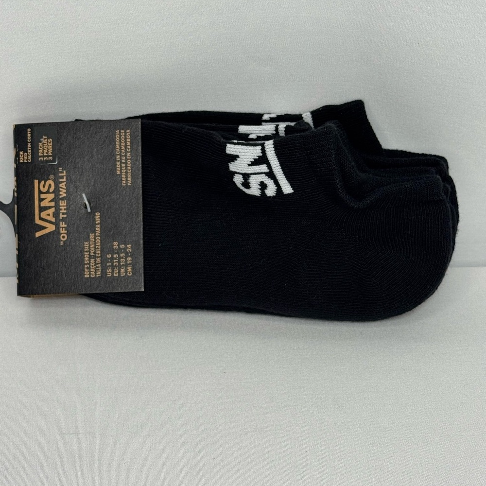 Vans Black No-Show Socks with White Logo - 3 pairs